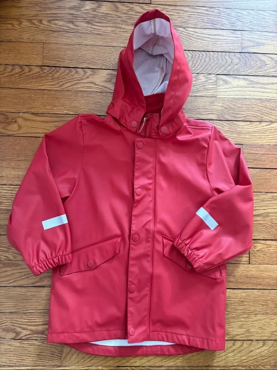 H&M Red Kids Hooded Raincoat with Reflective Accents - Picture 1 of 5